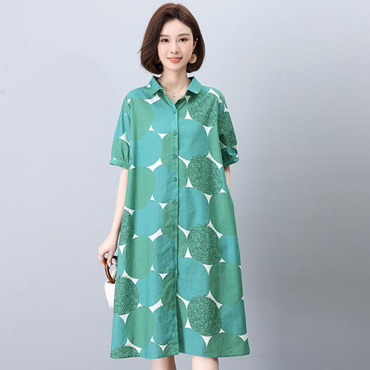 丁摩 纯棉印花连衣裙女中长款衬衫裙子Y7630 商品图2