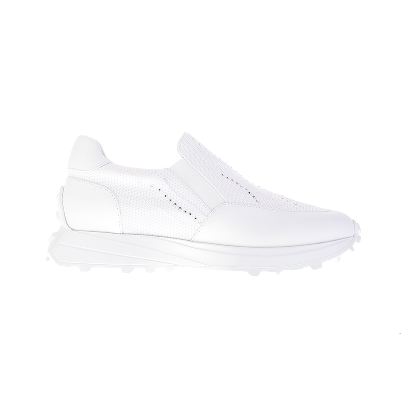 sheme景颇族原创设计透气网布刺绣水晶白色圆头厚底女士运动鞋可定制