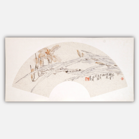 余国庆《昂昂骧首倚朱栏》国画原作30CM*60CM 手绘扇面花鸟作品