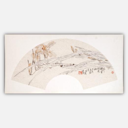 余国庆《昂昂骧首倚朱栏》国画原作30CM*60CM 手绘扇面花鸟作品 商品图0