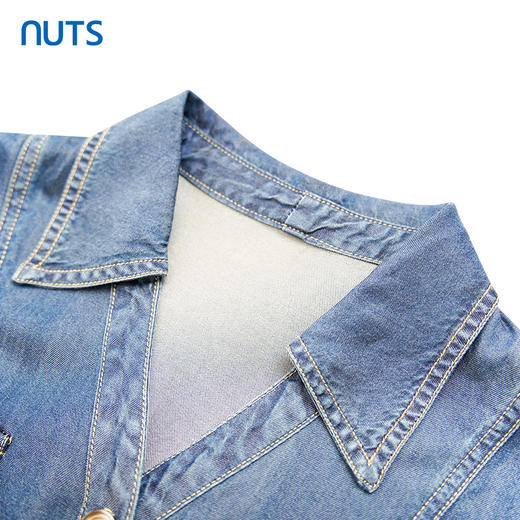 NUTS商场同款夏季蓝色收腰翻领长款水洗牛仔连衣裙428103417 商品图2