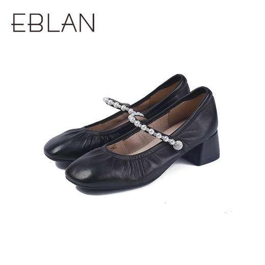 伊伴秋季稳健粗跟柔软羊皮玛丽珍单鞋B25421254 商品图2