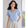 【五折购】熙世界2025夏款时髦短袖t恤女织带V领百搭显瘦上衣T 商品缩略图1