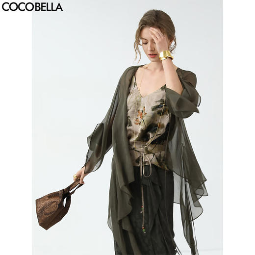 COCOBELLA灵动荷叶飘带轻盈飘逸雪纺衫微透视遮阳开衫LC0005 商品图0