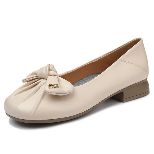 雀说 羊皮蝴蝶结浅口圆头一脚蹬单鞋129-9 商品图6