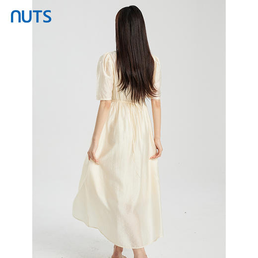 NUTS夏季新款优雅气质V领高腰显瘦大摆短袖连衣裙女428103412 商品图4