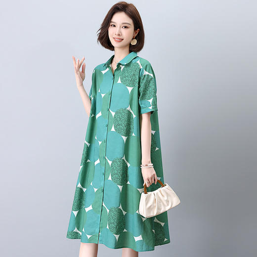 丁摩 纯棉印花连衣裙女中长款衬衫裙子Y7630 商品图3