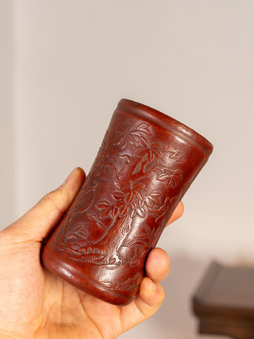 清	匏器雕双禄图束腰笔筒 商品图3