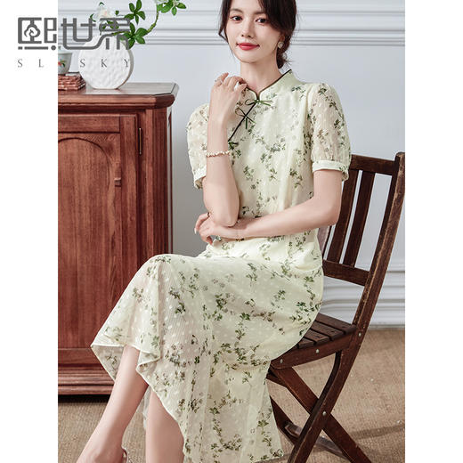 【专属特价】旗袍连衣裙女夏季新款改良版国风复古碎花鱼尾雪纺裙子 商品图0