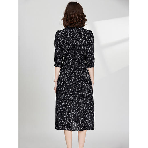 丁摩 重磅真丝连衣裙收腰宽松系带桑蚕丝印花裙子23E034 商品图3