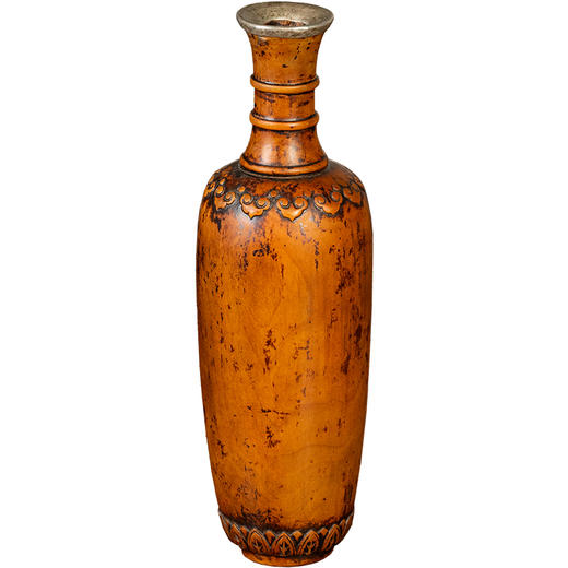 清早期	黄杨木雕如意云纹口沿包银瓶形花插 商品图5