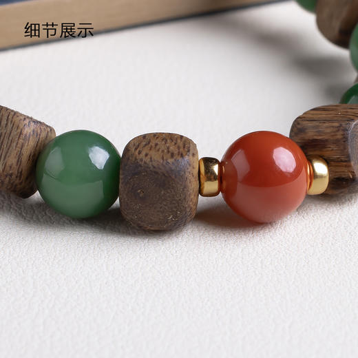xy0442沉香+碧玉南红方形珠手串 商品图3