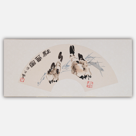 陈永康《驻春图》国画原作30CM*60CM 手绘卡纸扇面花鸟作品