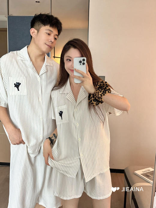 【GZ】无忧购软绵绵素颜条纹情侣睡衣家居服套装（截单后3-5天发货) 商品图2