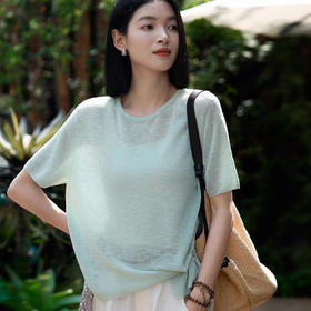 路易 阿贝格 复古圆领短袖薄上衣 清爽百搭