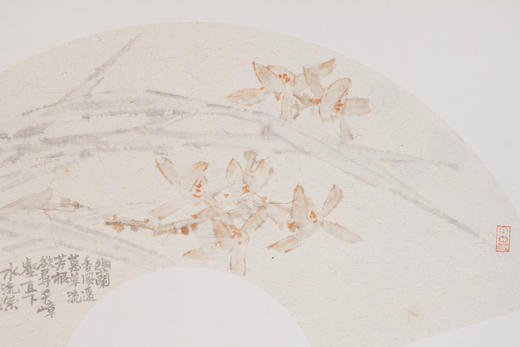 余国庆《幽兰香风远》国画原作30CM*60CM 手绘宣纸扇面花鸟作品 商品图3