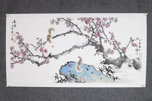 方楚雄陈永锵合作画《春闹》国画原作69CM*138CM手绘宣纸花鸟作品 商品图1