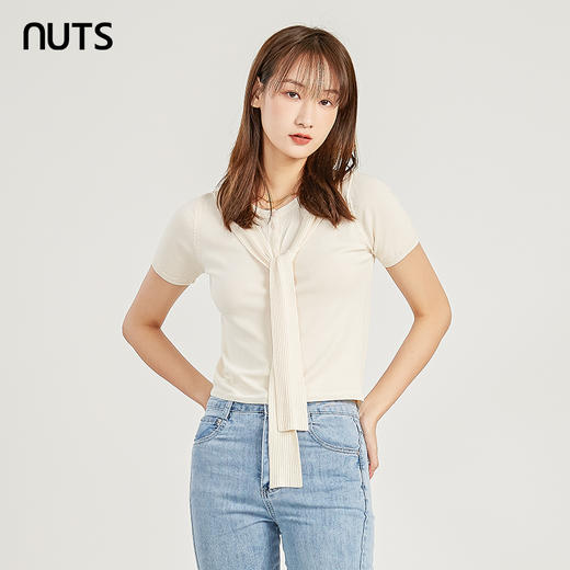 NUTS商场同款夏季纯色简约设计感圆领百搭T恤女221053118 商品图0