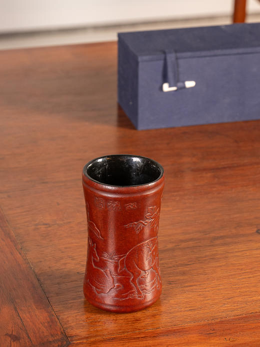 清	匏器雕双禄图束腰笔筒 商品图2