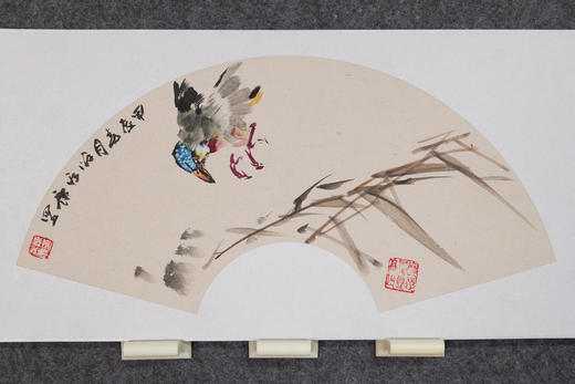 陈永康《雀竹图》国画原作30CM*60CM 手绘宣纸扇面花鸟作品 商品图2