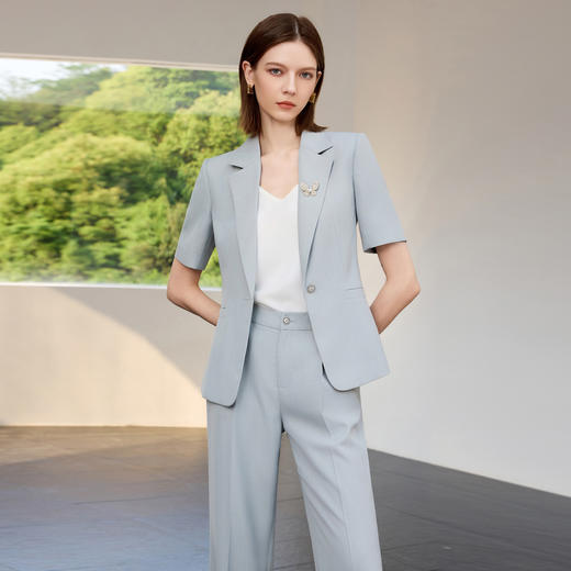 IWY/夏季蓝色短袖西装套装女气质薄款通勤职场休闲西服正装CP2309 商品图3