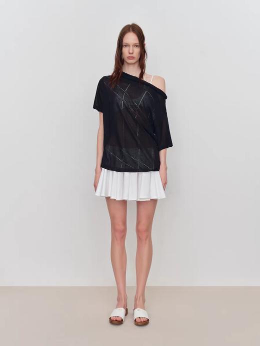 出逃赤岗西/25SST165/原创亚麻镂空肌理感宽松针织短袖T恤 商品图2