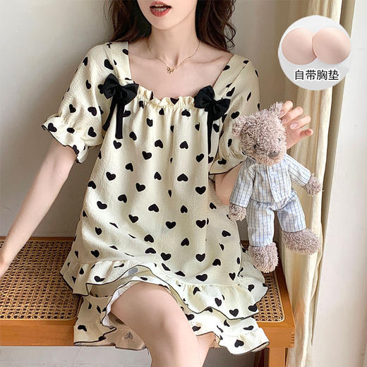 【带胸垫❗薄款短袖套装睡衣】新型亲肤面料家居服，活性印染，透气面料，柔软舒适，不起丢不掉色，薄款防凸点可爱蝴蝶结甜美夏季套装家居服QQ 商品图8