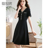 【专属特价】熙世界赫本小香风连衣裙女2025夏季新款气质织带V领A字显瘦小黑裙 商品缩略图0