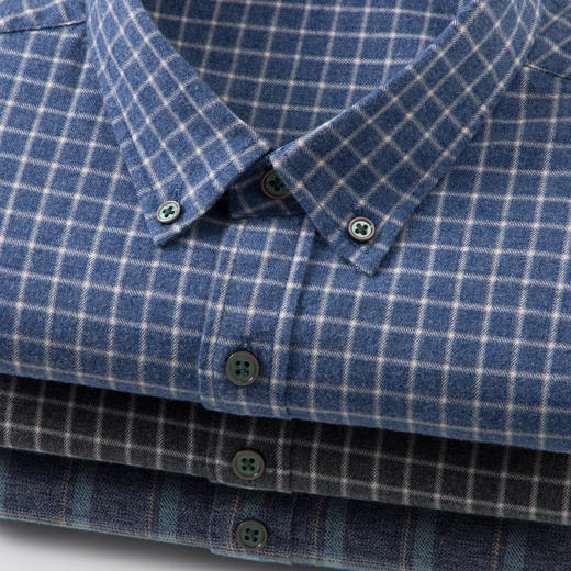 【100%精梳棉】圣得西2025秋季新款抗皱不易褪色磨毛格纹男士衬衫 商品图9