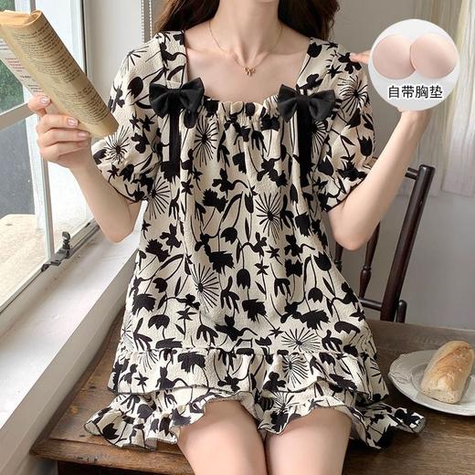 【带胸垫❗薄款短袖套装睡衣】新型亲肤面料家居服，活性印染，透气面料，柔软舒适，不起丢不掉色，薄款防凸点可爱蝴蝶结甜美夏季套装家居服QQ 商品图7