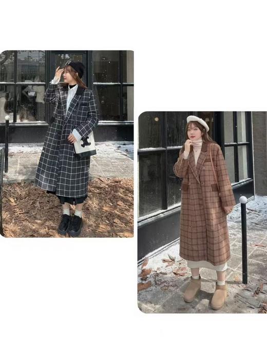 【诗铭洛可】XC7647时尚大衣格子宽松大码秋冬夹棉外套 商品图2