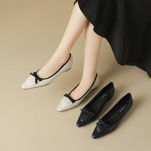 【预售5天】超软羊皮小香风山茶花朵粗跟单鞋方头仙女风浅口法式内增高小皮鞋YS&7231 商品图4