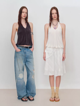 出逃赤岗西/25SSB103/透气醋酸丝棉花苞挂脖背心