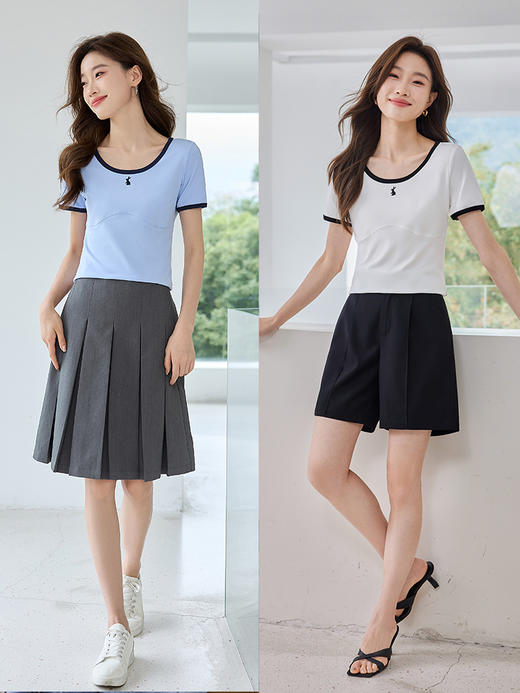 【专属特价】熙世界正肩刺绣短袖t恤夏2025新款宽松设计感小众法式粉色上衣 商品图4