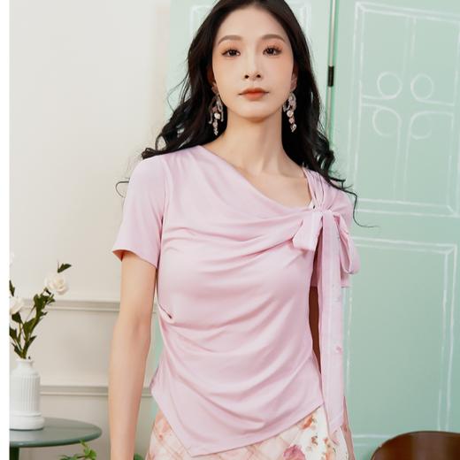 两三事 盛夏物语 2025夏季新款小清新印花绑结短袖t恤女 商品图1