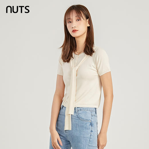NUTS商场同款夏季纯色简约设计感圆领百搭T恤女221053118 商品图4