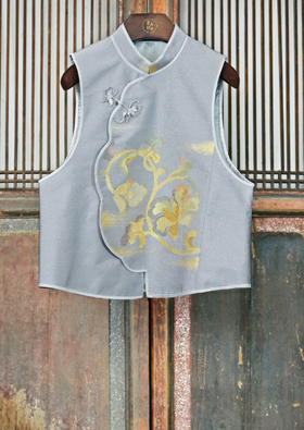 盛唐牡丹盛奢系列| 西阵织缂丝花瓣领马甲-蓝色