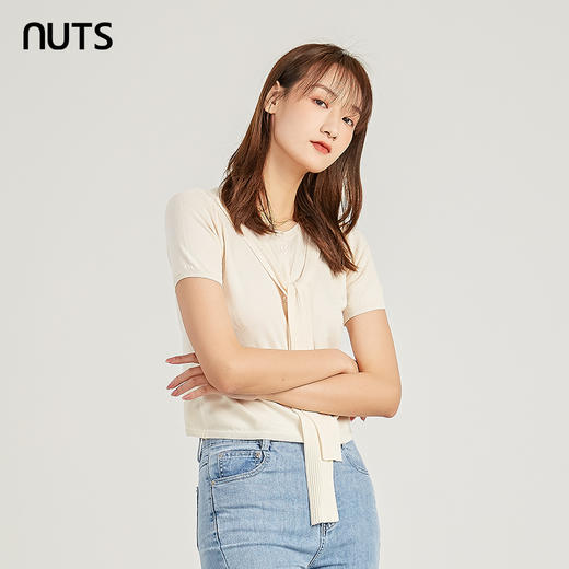NUTS商场同款夏季纯色简约设计感圆领百搭T恤女221053118 商品图1