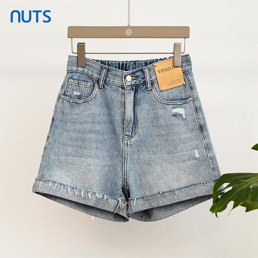 NUTS夏季新品时尚百搭破洞毛边设计感显瘦水洗牛仔短裤326111442 商品图0