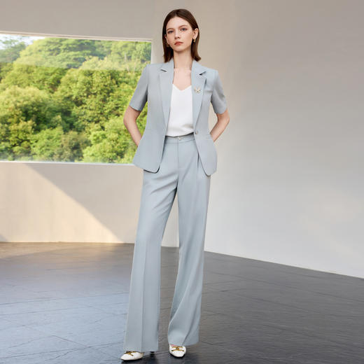 IWY/夏季蓝色短袖西装套装女气质薄款通勤职场休闲西服正装CP2309 商品图0
