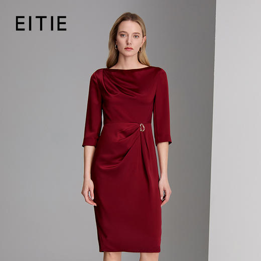 下架勾丝-EITIE爱特爱法式优雅收褶金属装饰高腰显瘦礼服8377004 商品图0
