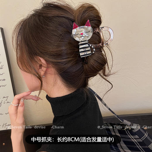 【9.9福利价❗可爱小猫发夹】点缀吸睛卡通小猫，软萌治愈，13cm超大号发量再多也夹的住，四季ins高级感鲨鱼夹后脑勺抓夹Q萌头饰QQ 商品图6
