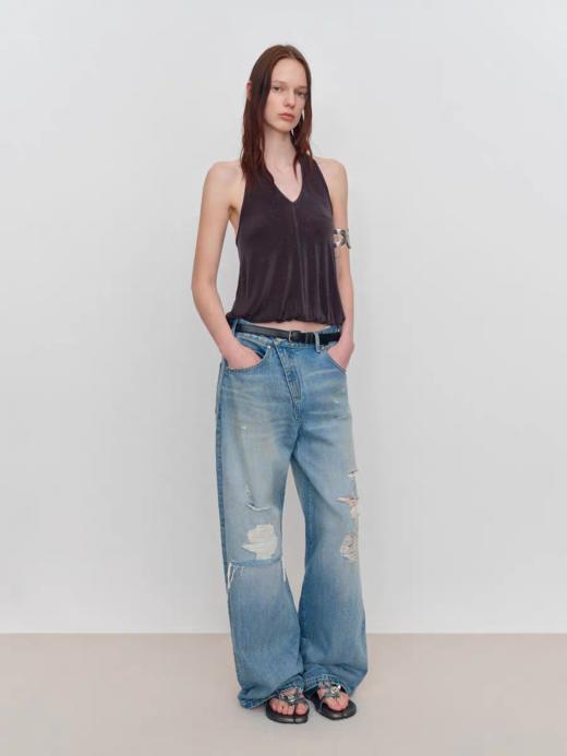 出逃赤岗西/25SSN100/复古浅蓝色破洞牛仔裤 商品图1