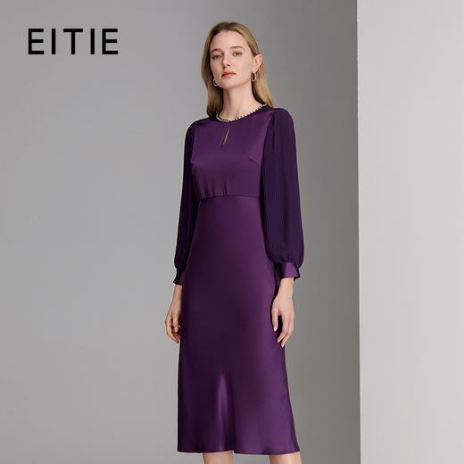 EITIE爱特爱通勤优雅时尚灯笼袖圆领礼服8377005 商品图1
