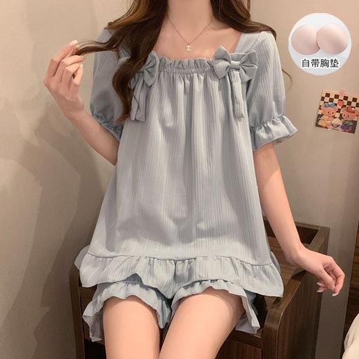 【带胸垫❗薄款短袖套装睡衣】新型亲肤面料家居服，活性印染，透气面料，柔软舒适，不起丢不掉色，薄款防凸点可爱蝴蝶结甜美夏季套装家居服QQ 商品图10