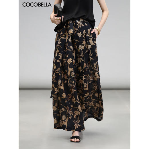 COCOBELLA莱赛尔度假风阔腿裤大女主绑带打褶休闲裤PA3075 商品图0