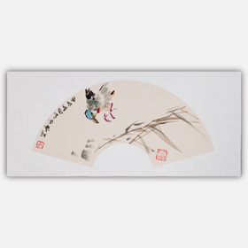 陈永康《雀竹图》国画原作30CM*60CM 手绘宣纸扇面花鸟作品