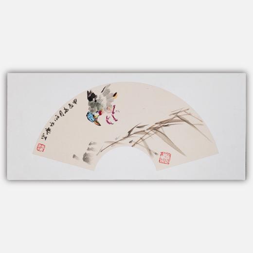 陈永康《雀竹图》国画原作30CM*60CM 手绘宣纸扇面花鸟作品 商品图0