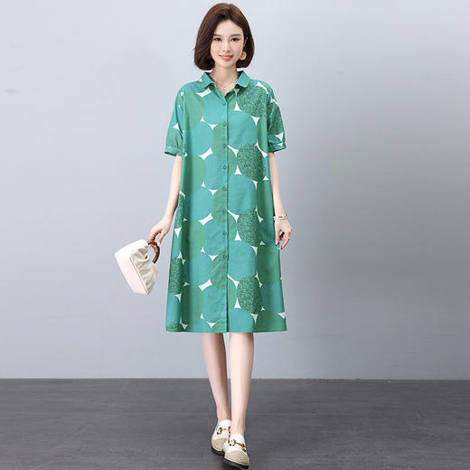 丁摩 纯棉印花连衣裙女中长款衬衫裙子Y7630 商品图6