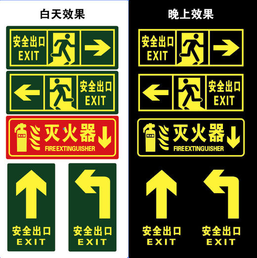 安全出口指示牌地贴消防夜光疏散通道墙贴应急警示标志自发光标牌 商品图1